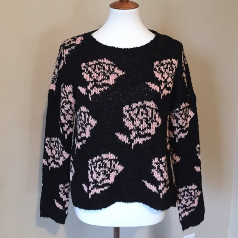 Material Girl Black Rose Print Sweater